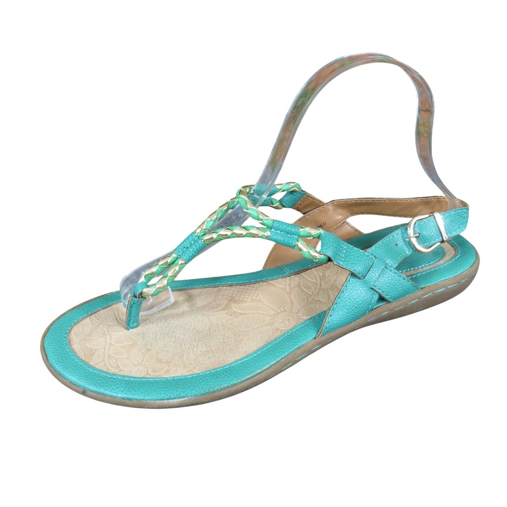 b.o.c. C69729 Womens Thong Slingback Sandals Size 9M Summer Teal Gold Braided